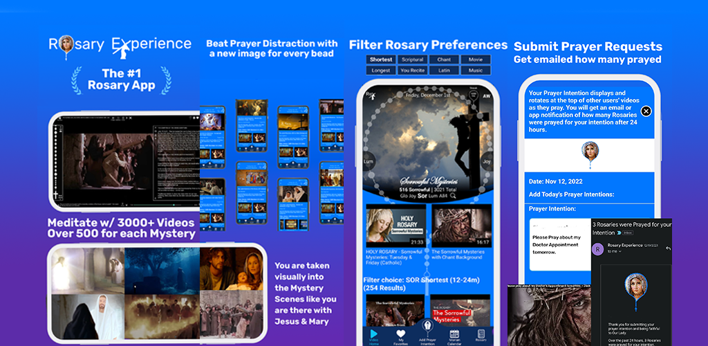 Rosary Experience app showing Sacred Art and Scripture